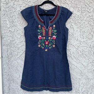 Embroidered Navy Dress with Floral Design